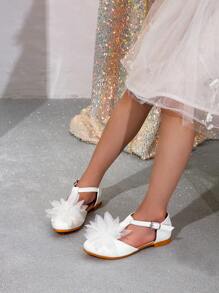 New Fashion Pointed Toe Flat Shoes For Teenage Girls, Outdoor Casual Leather Flats, White Pointed Toe Fashionable Pearl Decorated Shoes, Comfortable School Shoes - White - View 3