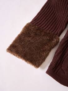 SHEIN Teen Girls Fashion Patched Fluffy Cable Knit Cropped Cardigan & Flared Pants 2 Pieces Set, Autumn/Winter - Brown - View 7