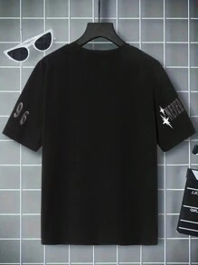 SHEIN Boys Graphic Print Round Neck Short Sleeve Casual Sports T-Shirt - Black - View 2