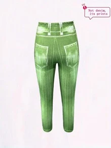 LONESS Women All-Over Print Fitted Elastic Waist Casual Leggings
