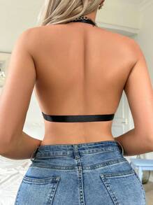 Romantic Lace Halter Neck Fashionable Everyday Bra Lingerie - Black - View 2