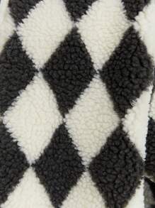 SHEIN Tween Boy Autumn/Winter Long Sleeve Checkerboard Zip-Up Sherpa Collar Pocket Windbreaker - Beige - View 7