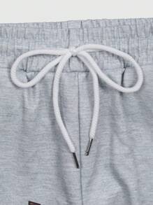 ROMWE MEN Prep 2pcs Men's Racing Letter Print Minimalist Hoodie And Pants Tracksuit - Multicolor - View 5