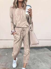 European & American Style Women Casual Floral Print Long Sleeve Sports Suit, Autumn & Winter