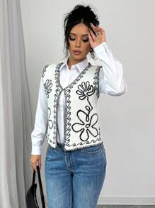 Calvaya French Minimalist Black & White Interwoven Knit Vest For Women