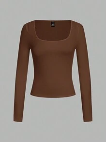 SHEIN EZwear 3 pièces Ensemble de T-shirts ajustés à manches longues et col carré imprimé léopard pour femmes, convient pour l'été - Multicolore - Voir 4