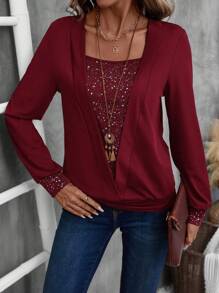 EMERY ROSE Sudadera sencilla de cuello cuadrado y manga larga para mujer, ropa deportiva casual para uso diario