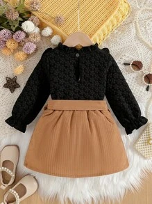 Bộ đồ bé gái gồm 2 món áo và váy kèm thắt lưng, trang phục đơn giản thanh lịch, quần áo mùa xuân và mùa thu - Nhiều màu - Xem 2