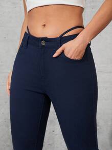 Denimoi Storm Apparel 细条纹低腰靴型裤 - 寶藍色 - 查看 2