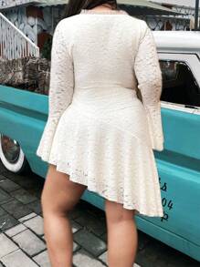 Celure Vestido de encaje con volantes, cuello en V y mangas acampanadas, nuevo lanzamiento de otoño/invierno en talla grande