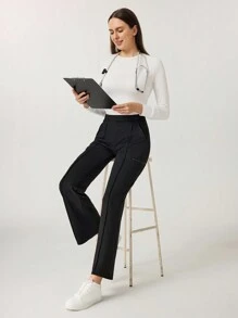 TaskEZ 1 条纯色多口袋修身喇叭裤