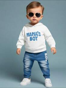 Bộ đồ thời trang Babybody & Babygirl Áo hoodie thêu chữ cái tiếng Anh thời trang mát mẻ kết hợp quần nỉ in chữ hợp thời trang, phù hợp cho mùa thu, đi chơi, tiệc tùng, cắm trại ngoài trời - trắng - Xem 1