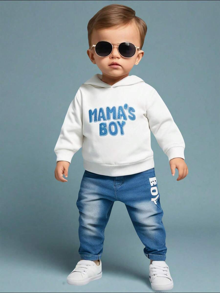 Bộ đồ thời trang Babybody & Babygirl Áo hoodie thêu chữ cái tiếng Anh thời trang mát mẻ kết hợp quần nỉ in chữ hợp thời trang, phù hợp cho mùa thu, đi chơi, tiệc tùng, cắm trại ngoài trời - trắng - Xem 1