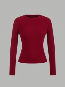 SHEIN EZwear 女式休闲纯色长袖贴身打底 T 恤，秋冬款 - 彩色 - 查看 4