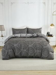 Bộ 3 vỏ chăn cắt hoa văn châu Âu màu xám, phù hợp cho mọi mùa, trang trí phòng ngủ - Màu xám đen - Xem 4