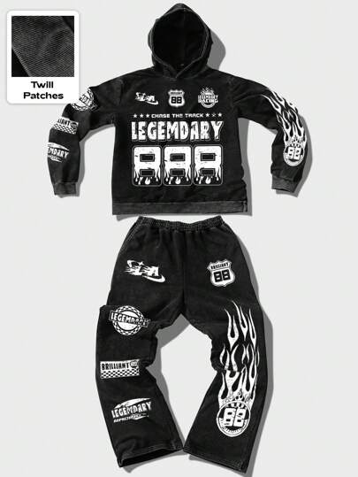 Street Life Men Casual Letter Print Sweatshirt And Pants Tracksuit, Fashion Daily Wear