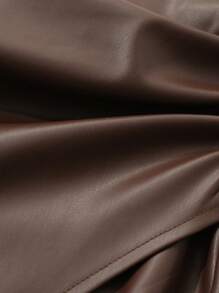 DAZY Solid Color PU Slit Asymmetric Pleated Women Skirt,Pencil Skirt,Fall Clothes Leather Skirt Winter Women Skirts