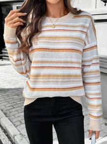 SHEIN LUNE Women 2024 Autumn/Winter New Arrivals Striped Knit Sweater