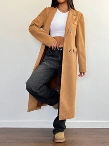 Flirla 1 pieza Chaqueta larga de mujer de invierno/otoño con botones delanteros, bolsillos y estilo retro - Blanco - Ver 5