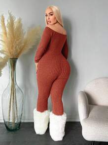 SHEIN SXY Combinaison moulante à col roulé grande taille, chaude - Tabac - Voir 2