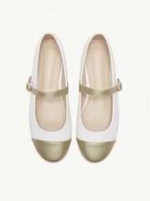 CUCCOO DOLLMOD Giày bệt mũi tròn màu tương phản đa năng thường ngày cho nữ vào dịp Giáng sinh và năm mới, mùa thu và đông - Màu be - Xem 1