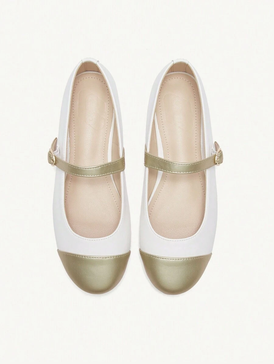 CUCCOO DOLLMOD Giày bệt mũi tròn màu tương phản đa năng thường ngày cho nữ vào dịp Giáng sinh và năm mới, mùa thu và đông - Màu be - Xem 1