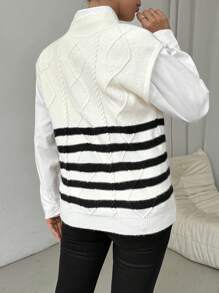 Chiquease Fashionable Loose Casual V-Neck Striped Knitting Vest Sweater For Women