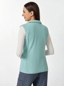 TaskEZ Plain Color Front Zipper Sleeveless Pocket Simple Nursing Scrub Uniform Jacket