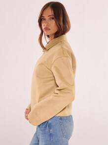 MUSERA Faux Suede Collared Trucker Jacket - Khaki - View 3
