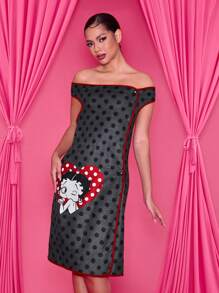 Betty Boop x SHEIN 卡通人物波点爱心图案撞色包边镂空沙滩巾，礼品，适用于家居浴室夏季，送礼佳品，派对、节日、情人节 - 彩色 - 查看 2