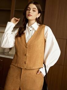 Elaquor 2 Stücke Frauen Set in Große Größen mit minimalistischem Mode Lässig Alltagsdesign aus Weste und Hose