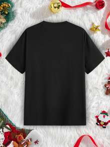 Manfinity Homme Men Plus Size Fashionable Casual Christmas Snowman Pattern Couple Black Slim-Fit Short Sleeve T-Shirt