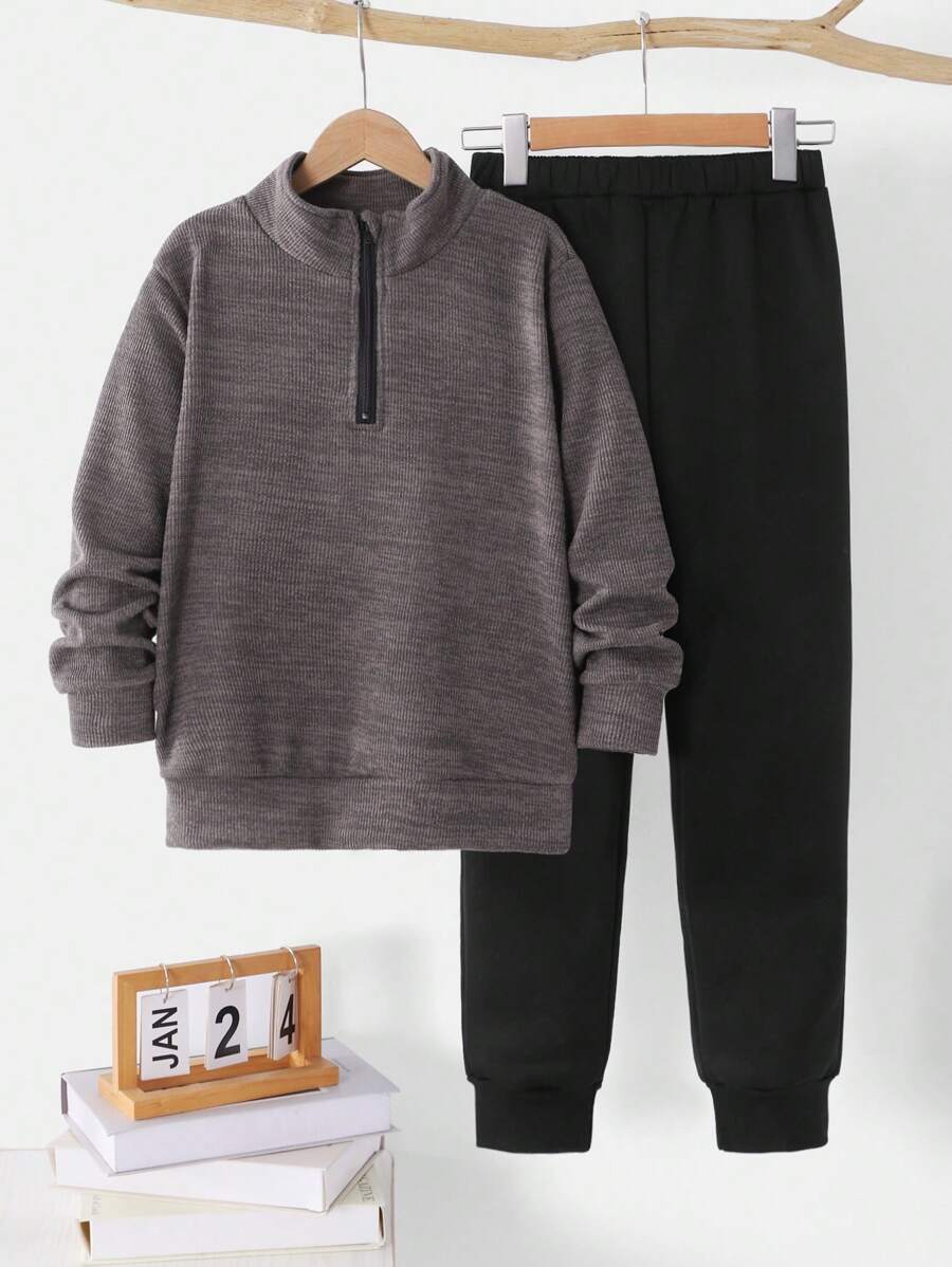 2 pièces/Ensemble Top à manches longues moelleux et pantalon pour garçons adolescents décontracté