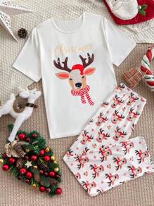 CoupledUp Christmas Reindeer Print Men's Loungewear Set - Multicolor - View 1