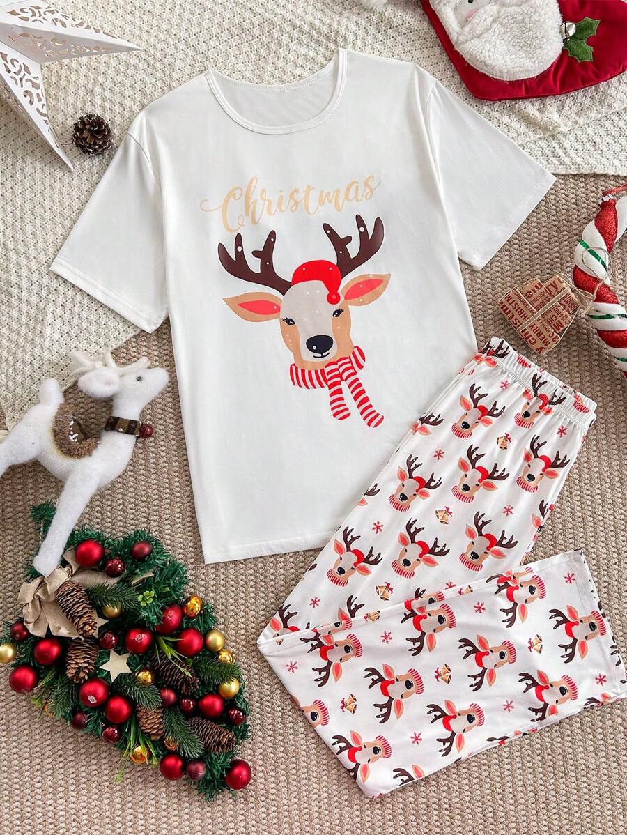 CoupledUp Christmas Reindeer Print Men's Loungewear Set - Multicolor - View 1
