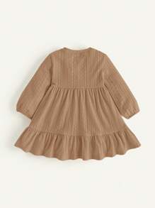 Cozy Pixies Đầm bé gái cổ tròn tay bồng vai nhỏ họa tiết sóng thắt eo - Màu Khaki - Xem 2