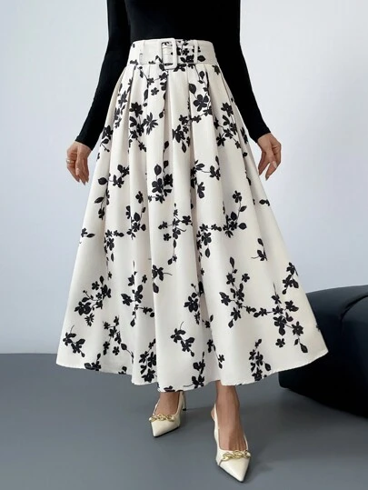 Firerie 女式优雅花卉印花百褶裙，秋季