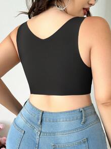 Plus Size Seamless Front Closure Adjustable Camisole Bra - Black - View 2