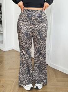SHEIN EZwear Plus Size Fashion Leopard Print Flare Pants - Multicolor - View 5