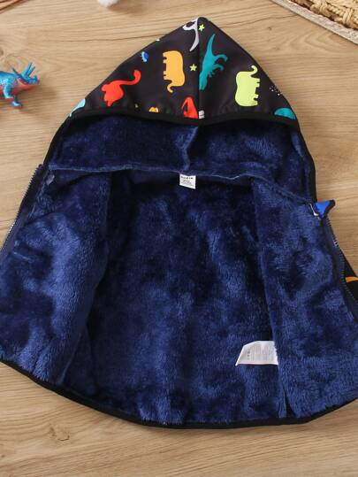 SHEIN Baby Boy & Baby Boys Teddy Lined Fuzzy Fleece Jacket Full-Zip Polar Winter Warm Coats With Pockets Hooded Outwear