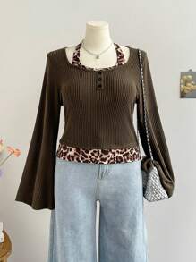 Dreamara Camisa de 2 en 1 de talla grande con estampado de leopardo para mujer, invierno - Multicolor - Ver 1