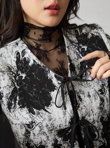Modelyn 1 件女式水彩印花抽绳长袖常规夹克 - 黑色 - 查看 8