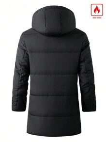 Manfinity Homme Men's Solid Color Hooded Coat, Warm Winter Outerwear, Going Out Black Bubble Coat, For Friends, Husband, Boyfriend Gifts - Black - View 2