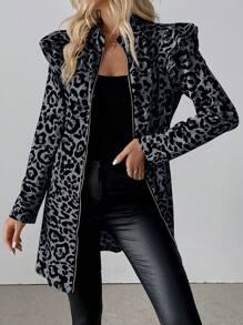 SHEIN Clasi 女士休闲豹纹盖袖夹克（随机印花）