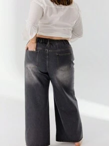 Aralina Curve High Waist Relaxed Fit Drawstring Washed Denim Jeans - Light Grey - View 2