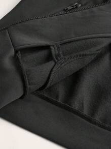 SHEIN EZwear 大码女式羊毛夹克，女式冬季夹克，纯色前拉链长袖简约休闲连帽夹克 - 黑與白 - 查看 6