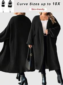 SHEIN CURVE+ Curve Plus Drop Shoulder Cardigan, For Winter