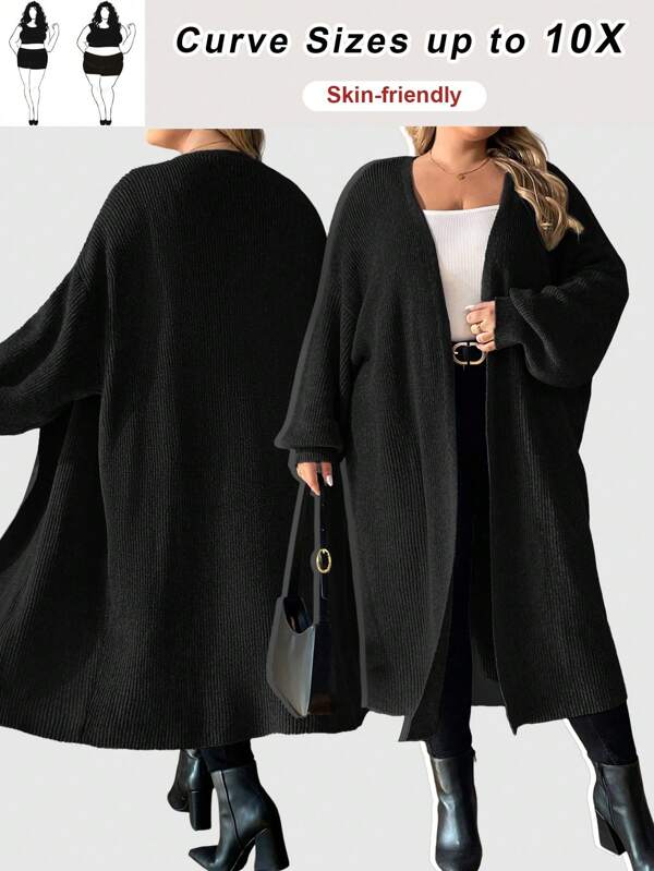 SHEIN CURVE+ Curve Plus Drop Shoulder Cardigan, For Winter