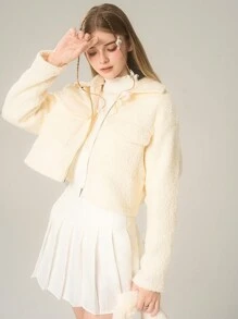 Teen Girls Casual Zippered Jacket, Suitable For Daily Wear, Fashionable And Versatile, Perfect For Fall And Spring And Winter Seasons - Beige - View 6