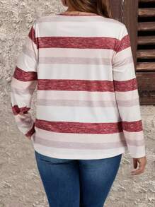 SHEIN LUNE Áo thun sọc cổ chữ V thường ngày cỡ lớn dành cho nữ, nhiều màu, mùa thu - Nhiều màu - Xem 2